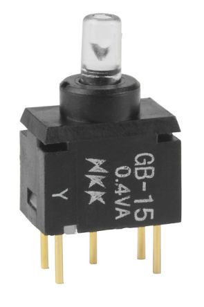NKK Switches NKK Druckschalter Gelb Beleuchtet Ein-(Ein) THT, EIN-AUS Schalter, 1-polig / 0.4VA
