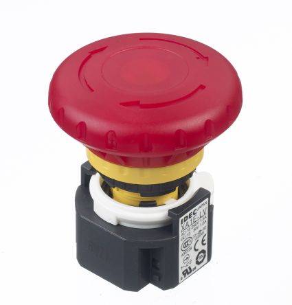 Idec XA Series Twist Release Illuminated Emergency Stop Push Button, Panel Mount, 16mm Cutout, 2NC, IP65