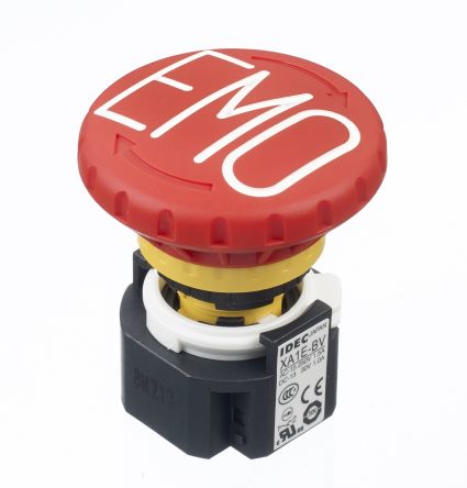Idec XA Series Twist Release Emergency Stop Push Button, Panel Mount, 16mm Cutout, 3NC + 1NO, IP65