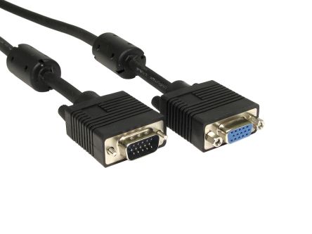 RS PRO Cable VGA De Color Negro, Con. A: VGA Macho, Con. B: VGA Hembra, Long. 1m