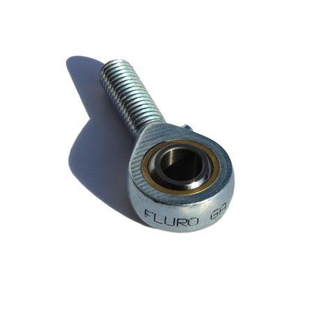Fluro M5 X 0.8 Male Galvanized Steel Rod End, 5mm Bore, 42mm Long, Metric Thread Standard, Male Connection Gender
