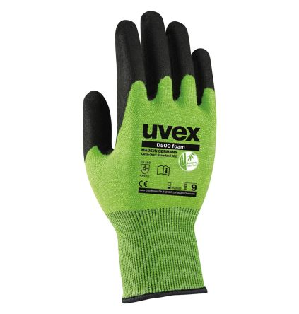 Uvex D500 Foam Green Polyamide Cut Resistant Work Gloves, Size 11, XL, Latex Foam Coating
