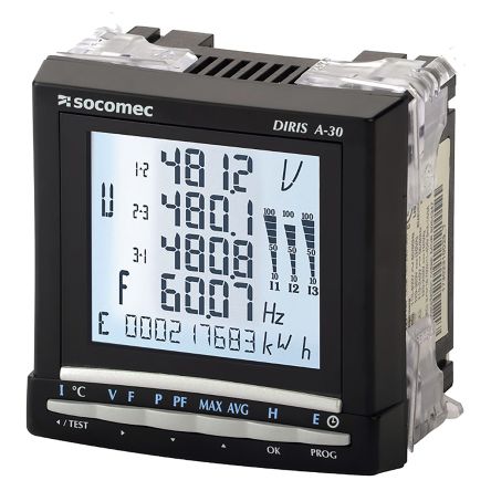 Socomec DIRIS A30 Energiemessgerät LCD Mit Hintergrundbeleuchtung 92mm X 92mm / 1, 3-phasig, Impulsausgang