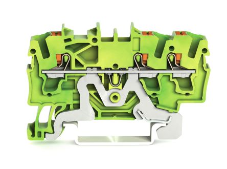 Wago TOPJOB S, 2202 Series Green/Yellow Earth Terminal Block, 2.5mm², Single-Level, Push-In Cage Clamp Termination,