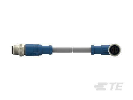 TE Connectivity Right Angle Female; Male 4 Way M12 To Straight 4 Way M12 Sensor Actuator Cable, 5m
