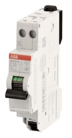 ABB SN201 MCB Leitungsschutzschalter Typ D, Pol 1P+N 10A 230V, Abschaltvermögen 6 KA DIN-Schienen-Montage
