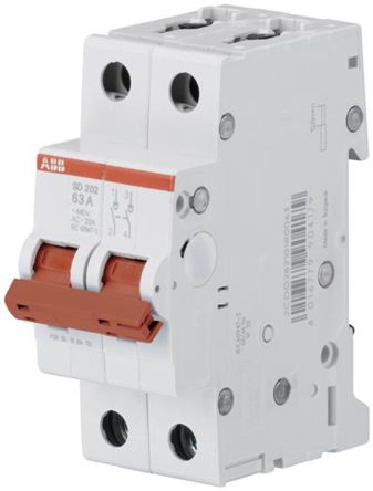 ABB 2P Pole DIN Rail Isolator Switch - 63A Maximum Current, IP20