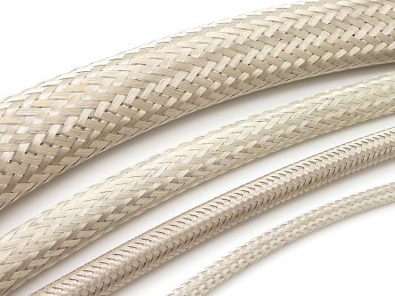 RS PRO Expandable Braided Nickel Plated Copper Silver Cable Sleeve, 20mm Diameter, 50m Length