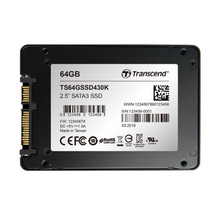Transcend SSD430K, 2,5 Zoll Intern HDD-Festplatte Industrieausführung, TLC, 64 GB, SSD