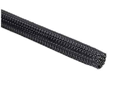 HellermannTyton Expandable Braided PET Black Cable Sleeve, 25mm Diameter, 5m Length, Helagaine HEGP06 Series
