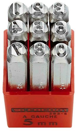 Facom 4mm X 9 Piece Engraving Punch Set, (0 → 9)