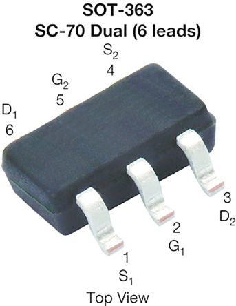 Vishay SQ1922AEEH-T1_GE3 N-Kanal Dual, SMD MOSFET 20 V / 850 MA 1,5 W, 6-Pin SOT-363