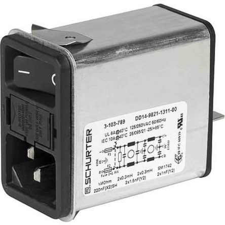 Schurter IEC-Steckerfilter, 6A, 250 V Ac, Snap-In