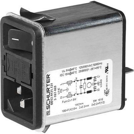 Schurter IEC-Steckerfilter, 1A, 250 V Ac, Snap-In