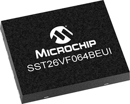 Microchip AEC-Q100 Memoria Flash, Serie SPI SST26VF064BEUI-104I/MF 64Mbit, 8M X 8 Bits, WDFN, 8 Pines