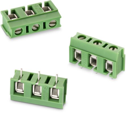 Wurth Elektronik Borne Para PCB De 3 Vías, Paso 7.5mm, 16A, De Color Verde, Montaje Montaje En Orificio Pasante,