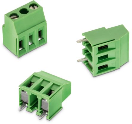 Wurth Elektronik Borne Para PCB De 2 Vías, Paso 10mm, 16A, De Color Verde, Montaje Montaje En Orificio Pasante,