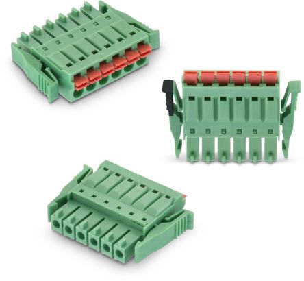 Wurth Elektronik Borne Para PCB De 8 Vías, Paso 3.5mm, 12A, De Color Verde, Montaje De Cable, Terminación Soldador
