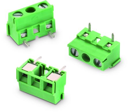 Wurth Elektronik Borne Para PCB De 2 Vías, Paso 10mm, 14A, De Color Verde, Montaje Montaje En Orificio Pasante,