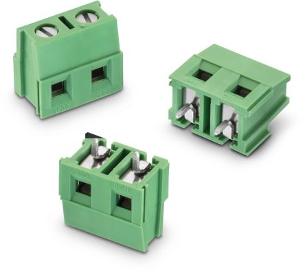 Wurth Elektronik Borne Para PCB De 2 Vías, Paso 7.62mm, 14A, De Color Verde, Montaje Montaje En Orificio Pasante,