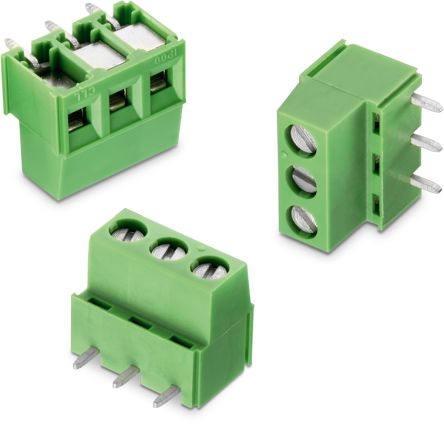 Wurth Elektronik Borne Para PCB De 3 Vías, Paso 5mm, 14A, De Color Verde, Montaje Montaje En Orificio Pasante,