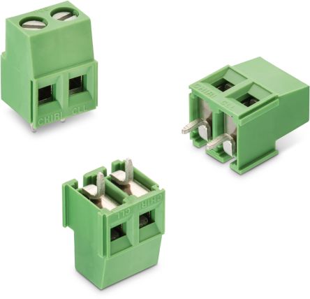 Wurth Elektronik Borne Para PCB De 4 Vías, Paso 5mm, 14A, De Color Verde, Montaje Montaje En Orificio Pasante,