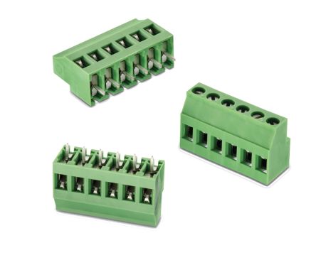 Wurth Elektronik Borne Para PCB Macho De 6 Vías, Paso 5.08mm, 16A, De Color Verde, Montaje En PCB, Terminación Soldador