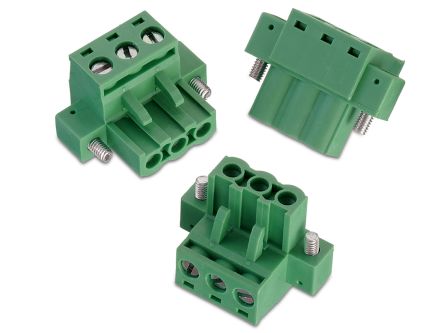 Wurth Elektronik Borne Para PCB De 3 Vías, Paso 5mm, 20A, De Color Verde, Montaje De Cable, Terminación Soldador