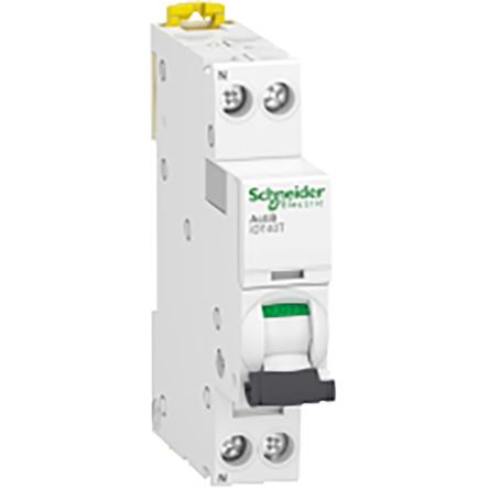 Schneider Electric Interruptor Automático 1P+N, 10A, Curva Tipo B, Poder De Corte 6 KA IDT40T, Acti 9, Montaje En Carril DIN