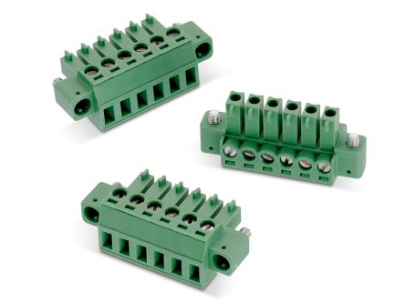 Wurth Elektronik Borne Para PCB De 5 Vías, Paso 3.81mm, 10A, De Color Verde, Montaje De Cable, Terminación Soldador
