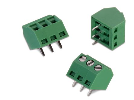 Wurth Elektronik Borne Para PCB De 3 Vías, Paso 3.5mm, 10A, De Color Verde, Montaje Montaje En Orificio Pasante,