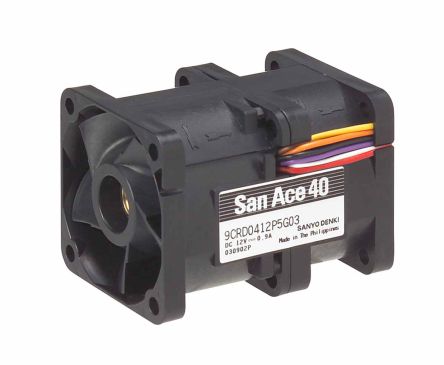 Sanyo Denki 9CRD DC-Axiallüfter, Kugellager, 12 V Dc / 13.8W, 40 X 40 X 56mm, 12600 (Outlet) RPM, 19000 (Inlet) RPM,