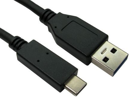 RS PRO USB线, USB C公插转USB A公插, 500mm长, USB 3.1, 黑色