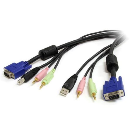 StarTech.com Cable KVM Negro Startech USBVGA De 1.8m, Con. A: 2 Conectores Jack Estéreo De 3,5 Mm; USB A; VGA Macho, Con. B: 2