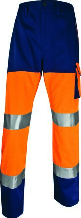 Delta Plus Pantalones Alta Visibilidad Unisex, Talla S, De Color Naranja-azul Marino Fluorescente