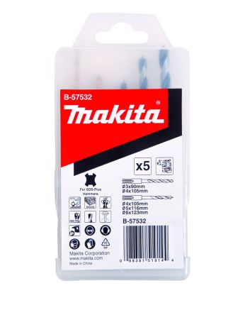 Makita 5-Piece SDS Drill Bit Set for Masonry, 6mm Max, 3mm Min, HSS Bits