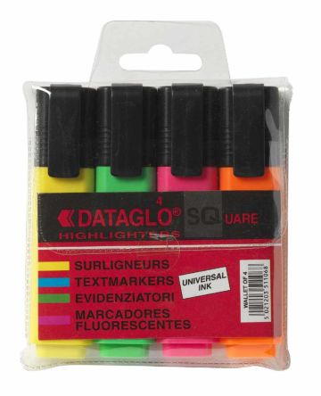 Dataglo SQ Evidenziatore Verde, Arancione, Rosa, Giallo, 4 Incluse