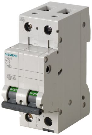 Siemens 5SL4 MCB Leitungsschutzschalter Typ D, 2-polig 1A 400V, Abschaltvermögen 14 KA Sentron DIN-Schienen-Montage