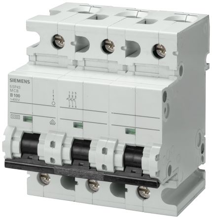 Siemens 5SP4 MCB Leitungsschutzschalter Typ D, 3-polig 80A 400V, Abschaltvermögen 10 KA Sentron DIN-Schienen-Montage