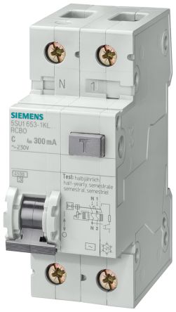 Siemens RCBO Sentron 5SU1 FI/LS-Schalter 16A, 2-polig Typ AC, DIN-Schienen-Montage