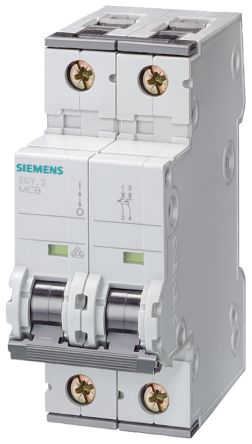 Siemens 5SY6 MCB Leitungsschutzschalter Typ C, 2-polig 4A 400V, Abschaltvermögen 6 KA Sentron DIN-Schienen-Montage