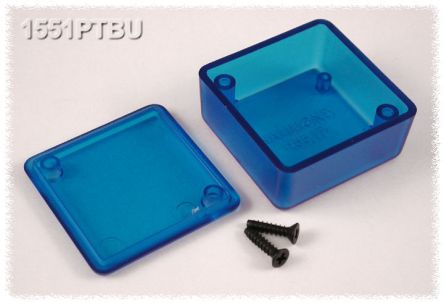 Hammond 1551 Series Translucent Blue ABS Enclosure, IP54, Flanged, Translucent Blue Lid, 40 X 40 X 20mm