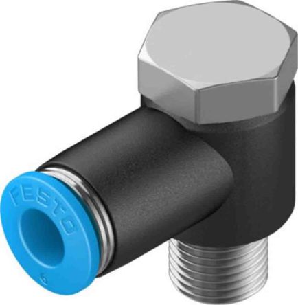Festo Elbow Threaded Adaptor, R 1/8 Male To Push In 6 Mm, Threaded-to-Tube Connection Style, 130750