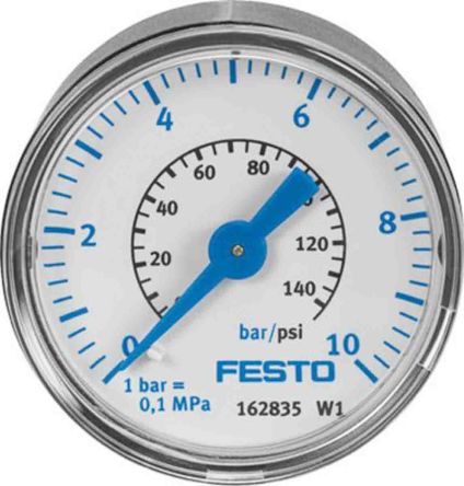 Festo 183900 Druckmessgerät Rückseitige Kabeleinführung Analog 0bar → 10bar, Ø 40mm G1/4