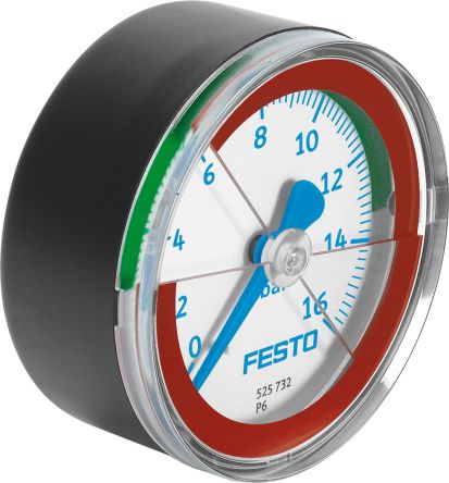 Festo 525729 Druckmessgerät Rückseitige Kabeleinführung Analog 0bar → 16bar, Ø 50mm