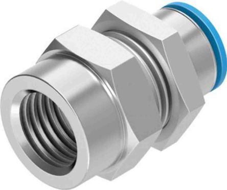 Festo QS Series Bulkhead Threaded-to-Tube Adaptor, G 3/8 Female To Push In 6 Mm, Threaded-to-Tube Connection Style,