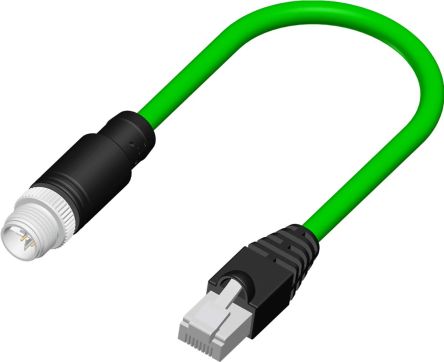RS PRO Ethernetkabel Cat.6a, 10m, Grün Patchkabel, A M12 Kupfergeflecht Verzinnt Stecker, B RJ45, Aussen ø 6.3mm, PVC
