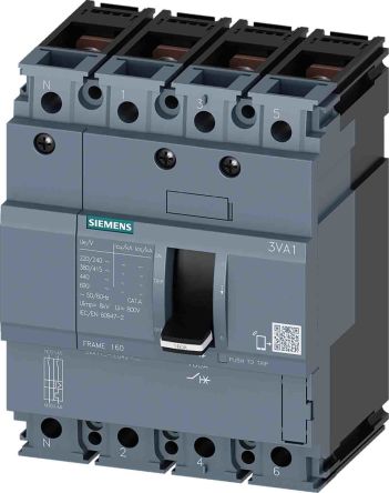 Siemens SENTRON 3VA, Leistungsschalter MCCB 4-polig, 100A / Abschaltvermögen 36 KA 690V 500V, Fest