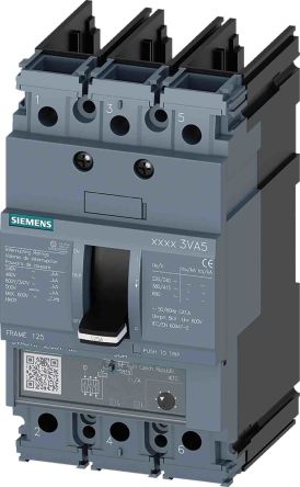 Siemens SENTRON 3VA, Leistungsschalter MCCB 3-polig, 125A / Abschaltvermögen 25 KA 690V 500V, Fest
