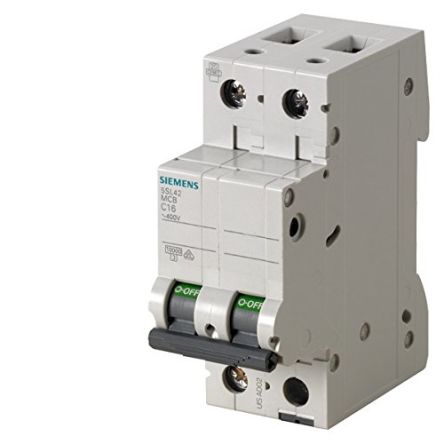 Siemens Interruptor Automático 2P, 2A, Curva Tipo C, Poder De Corte 10 KA 5SL4202-7, SENTRON, Montaje En Carril DIN